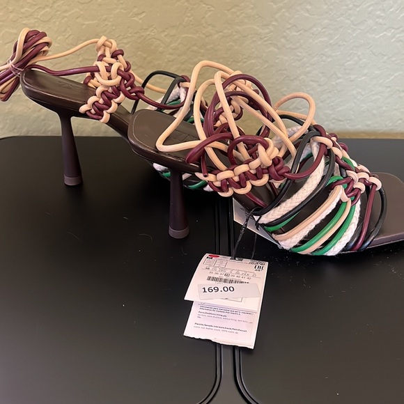 Zara tie around strappy high heel sandals size 38 / 7.5 NWT - Picture 2 of 6